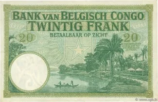 Belgian Congo 20 Francs, 1912-1937 reverse