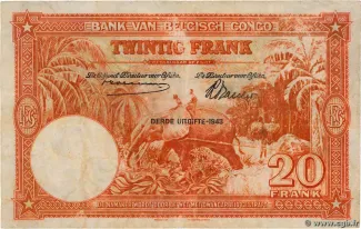 Belgian Congo 20 Francs, 1942-1944 reverse