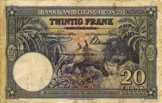 Belgian Congo 20 Francs, 1942 reverse