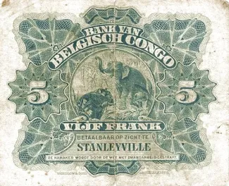 Belgian Congo 5 Francs, 1914-1921 reverse
