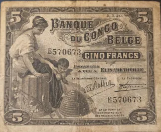 Belgian Congo 5 Francs, 1924 image