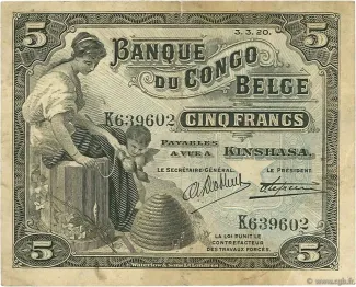 Belgian Congo 5 Francs, 1924 image
