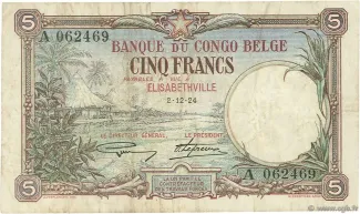 Belgian Congo 5 Francs, 1930 image