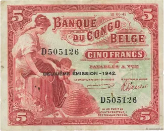 Belgian Congo 5 Francs, 1942 image