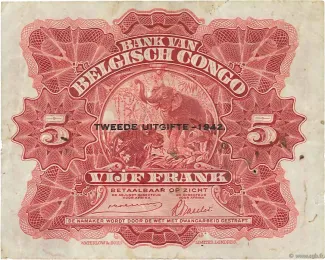 Belgian Congo 5 Francs, 1942 reverse