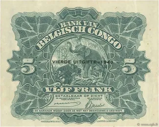 Belgian Congo 5 Francs, 1943-1947 reverse