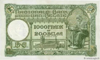 Belgium 1.000 Francs, 1928-1939 reverse