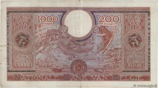 Belgium 1.000 Francs, 1943 reverse