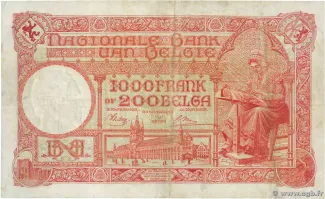 Belgium 1.000 Francs, 1944 reverse