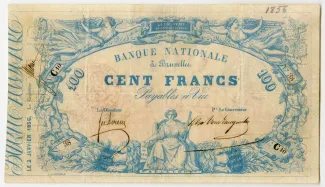 Belgium 100 Francs, 1856 image