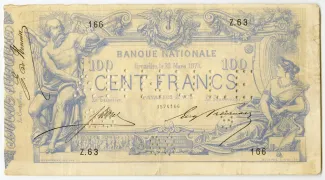 Belgium 100 Francs, 1882 image