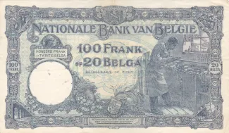Belgium 100 Francs, 1927-1932 reverse