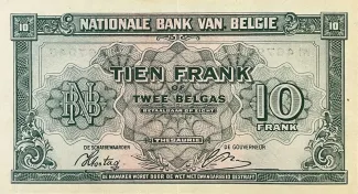 Belgium 10 Francs, 1943 reverse