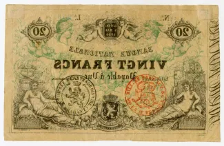 Belgium 20 Francs, 1851 reverse