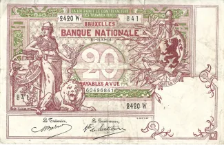 Belgium 20 Francs, 1920 image