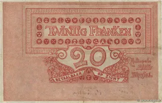 Belgium 20 Francs, 1914 reverse