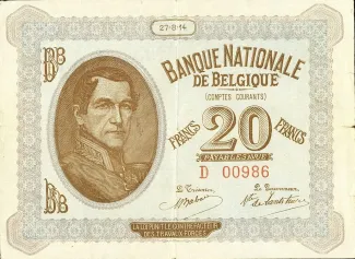 Belgium 20 Francs, 1914 image