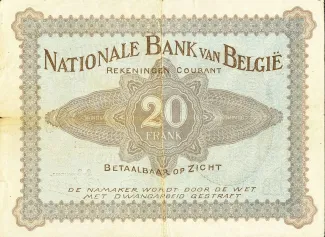 Belgium 20 Francs, 1914 reverse