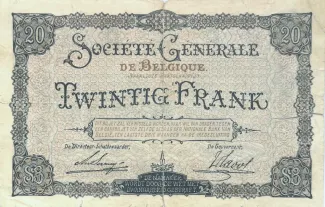 Belgium 20 Francs, 1915-1918 reverse