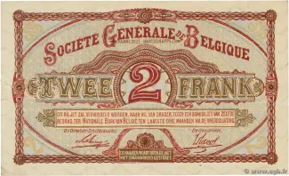 Belgium 2 Francs, 1915-1918 reverse