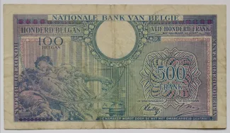 Belgium 500 Francs, 1943 reverse