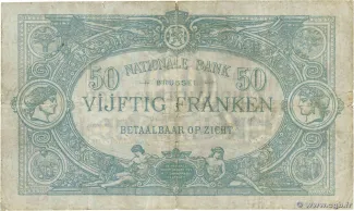 Belgium 50 Francs, 1887-1908 reverse