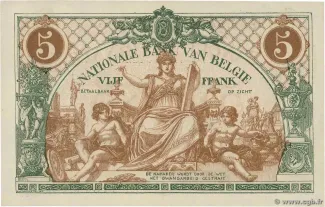 Belgium 5 Francs, 1914-1921 reverse
