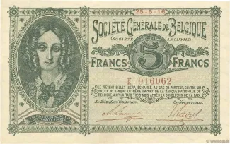 Belgium 5 Francs, 1917 image