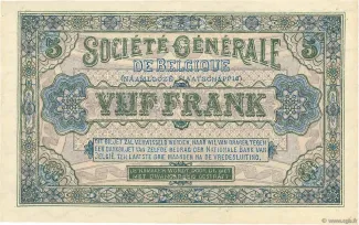 Belgium 5 Francs, 1915-1917 reverse