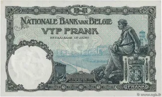 Belgium 5 Francs, 1922-1926 reverse