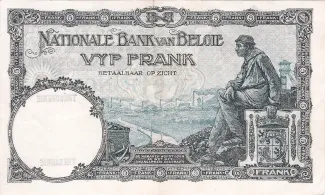Belgium 5 Francs, 1926-1931 reverse