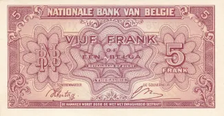 Belgium 5 Francs, 1943 reverse