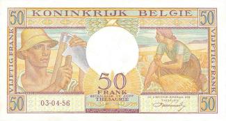 Belgium 50 Francs, 1948-1956 - Issued note reverse