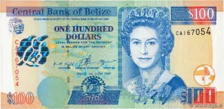 Belize 100 Dollars, 1997