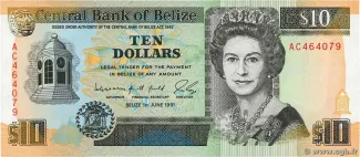 Belize 10 Dollars, 1990-1991