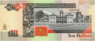 Belize 10 Dollars, 1990-1991 reverse