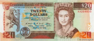 Belize 20 Dollars, 1990