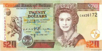 Belize 20 Dollars, 1997-2022