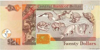 Belize 20 Dollars, 1997-2022 reverse