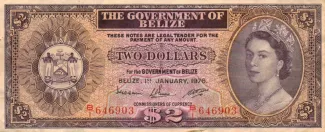 Belize 2 Dollars, 1974-1976