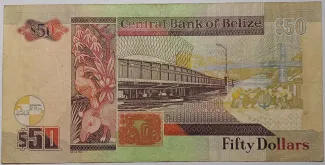 Belize 50 Dollars, 1997-2021 reverse