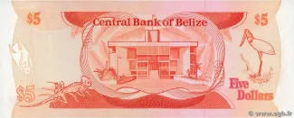 Belize 5 Dollars, 1987-1989 reverse