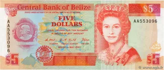 Belize 5 Dollars, 1990-1991