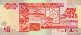 Belize 5 Dollars, 1990-1991 reverse