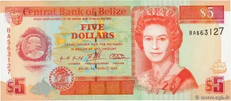 Belize 5 Dollars, 1996