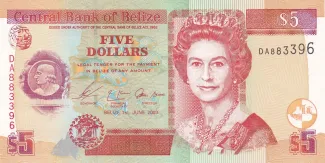 Belize 5 Dollars, 1999-2022