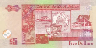 Belize 5 Dollars, 1999-2022 reverse