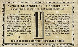 Benin 1 Franc, 1917 reverse