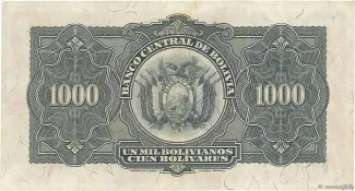 Bolivia 1.000 Bolivianos, 1928 reverse