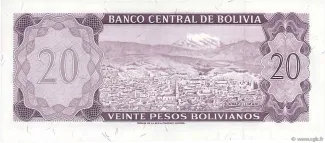 Bolivia 20 Pesos, 1962 reverse